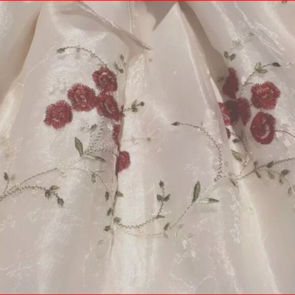 Vtg Red Embroidered Christmas Dress Sz 12 Months by Youngland Rose Bow Lined - Picture 3 of 3